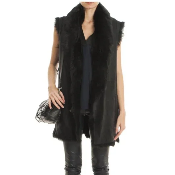 Reversible VINCE Shearling Fur Leather Vest - Picture 8 of 12